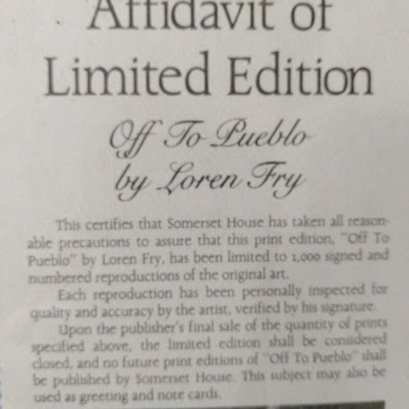 Off to Pueblo - Signed & Numbered Limited Edition Print by Loren Fry 17" x 25" - Picture 6 of 7